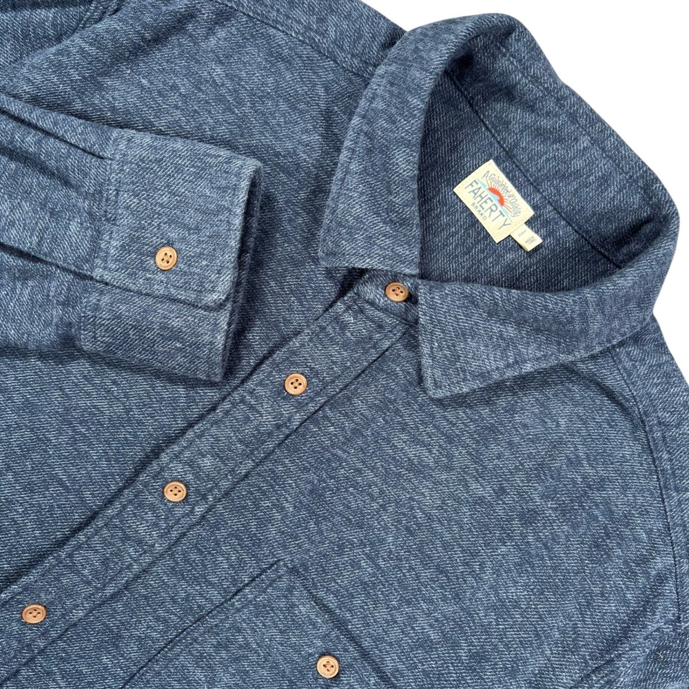 Faherty Super Brushed Flannel Shirt Mens L Navy Blue Heathered Organic Cotton